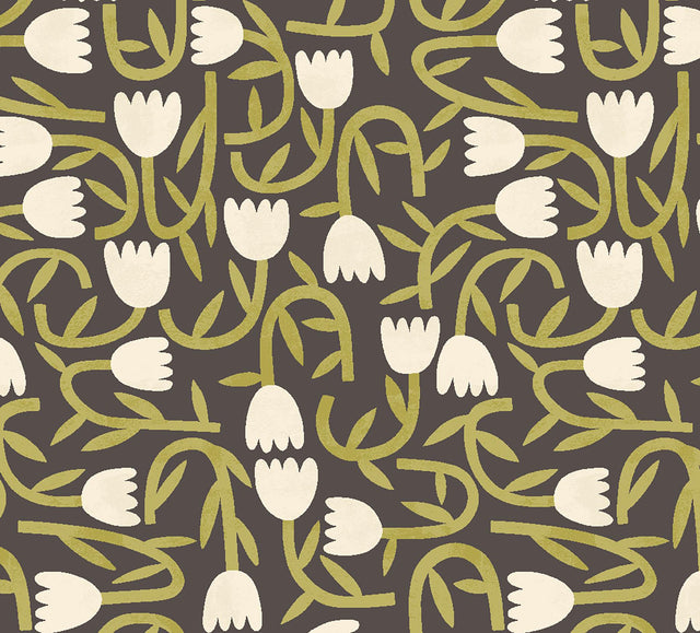 York Aino Black Tiny Tulip Wallpaper