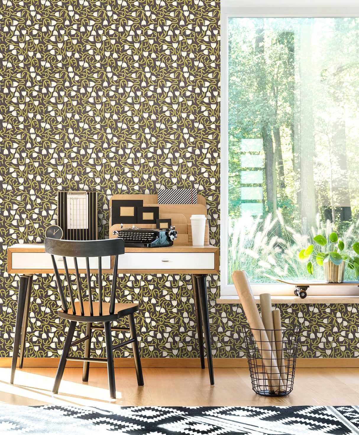 York Aino Black Tiny Tulip Wallpaper