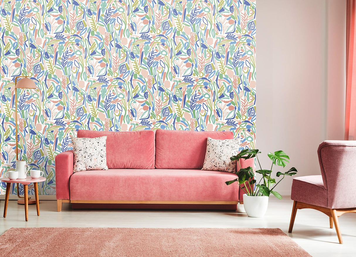 York Verdure Pastel Painted Botanical Wallpaper
