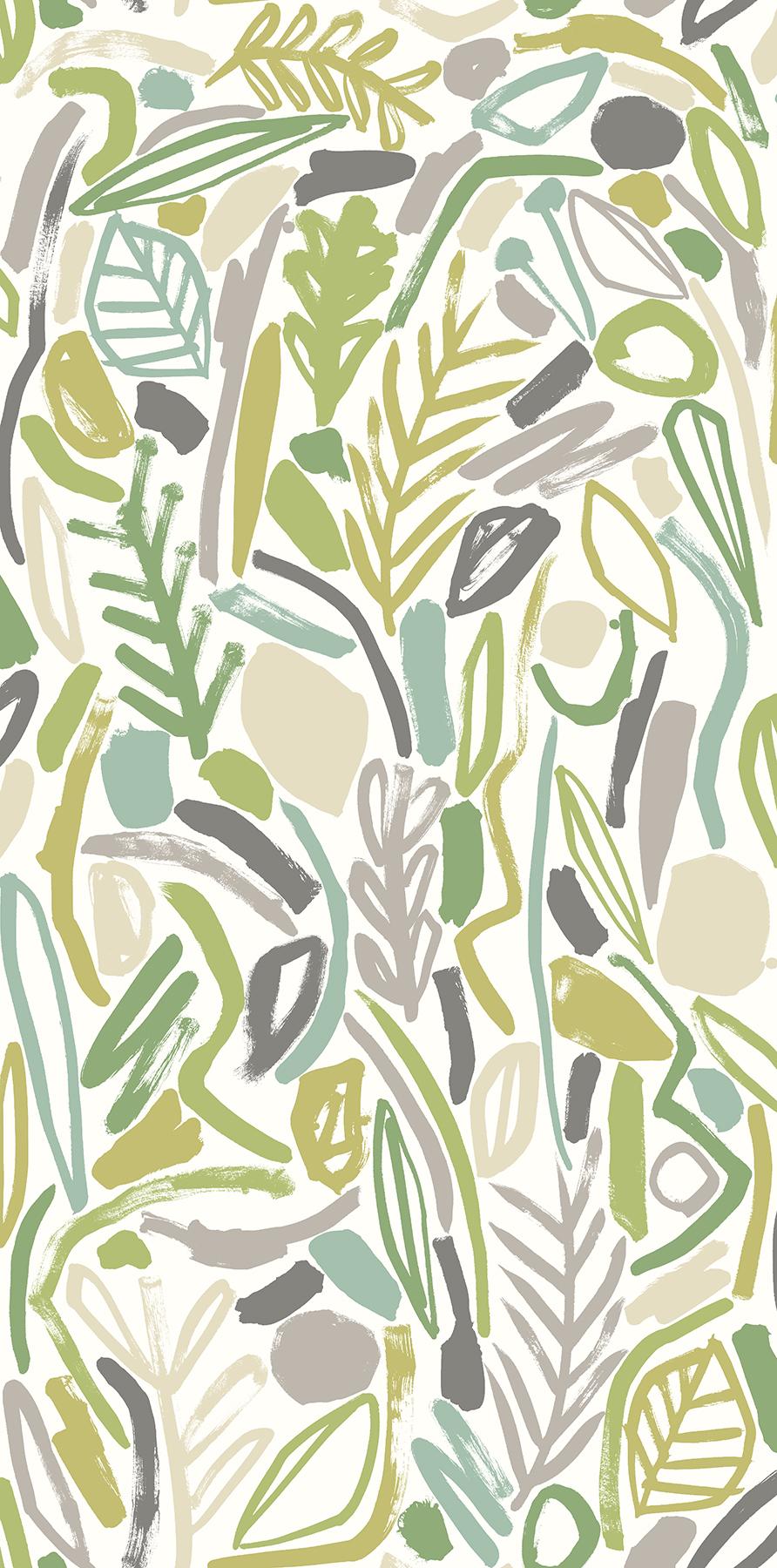 York Verdure Lime Painted Botanical Wallpaper