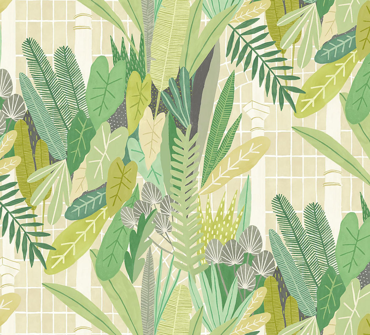 York Glasshouse Green Tropical Damask Wallpaper