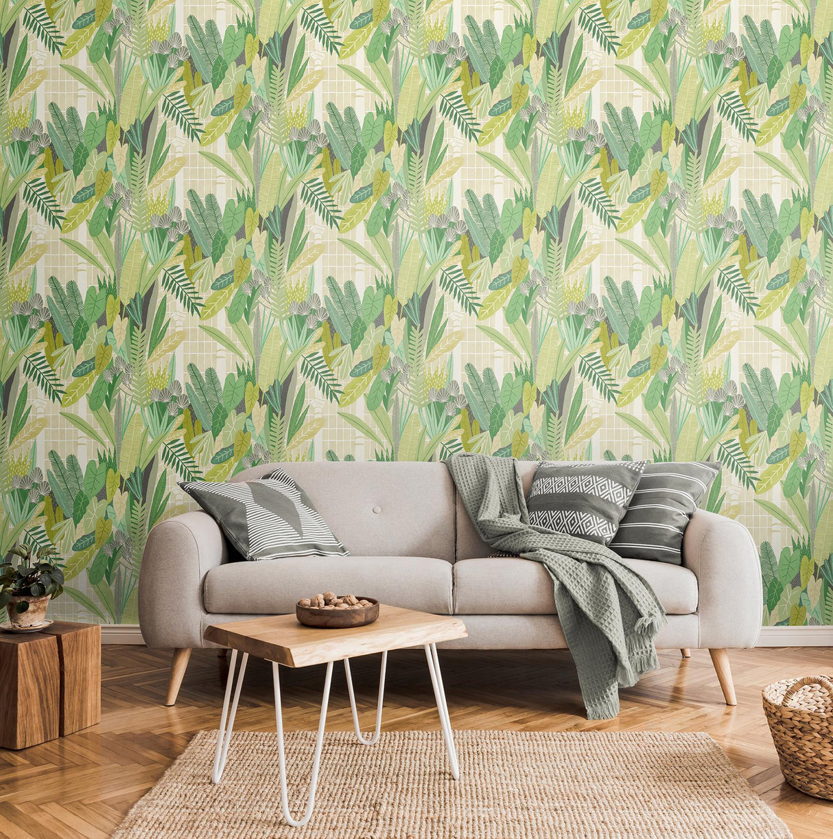 York Glasshouse Green Tropical Damask Wallpaper