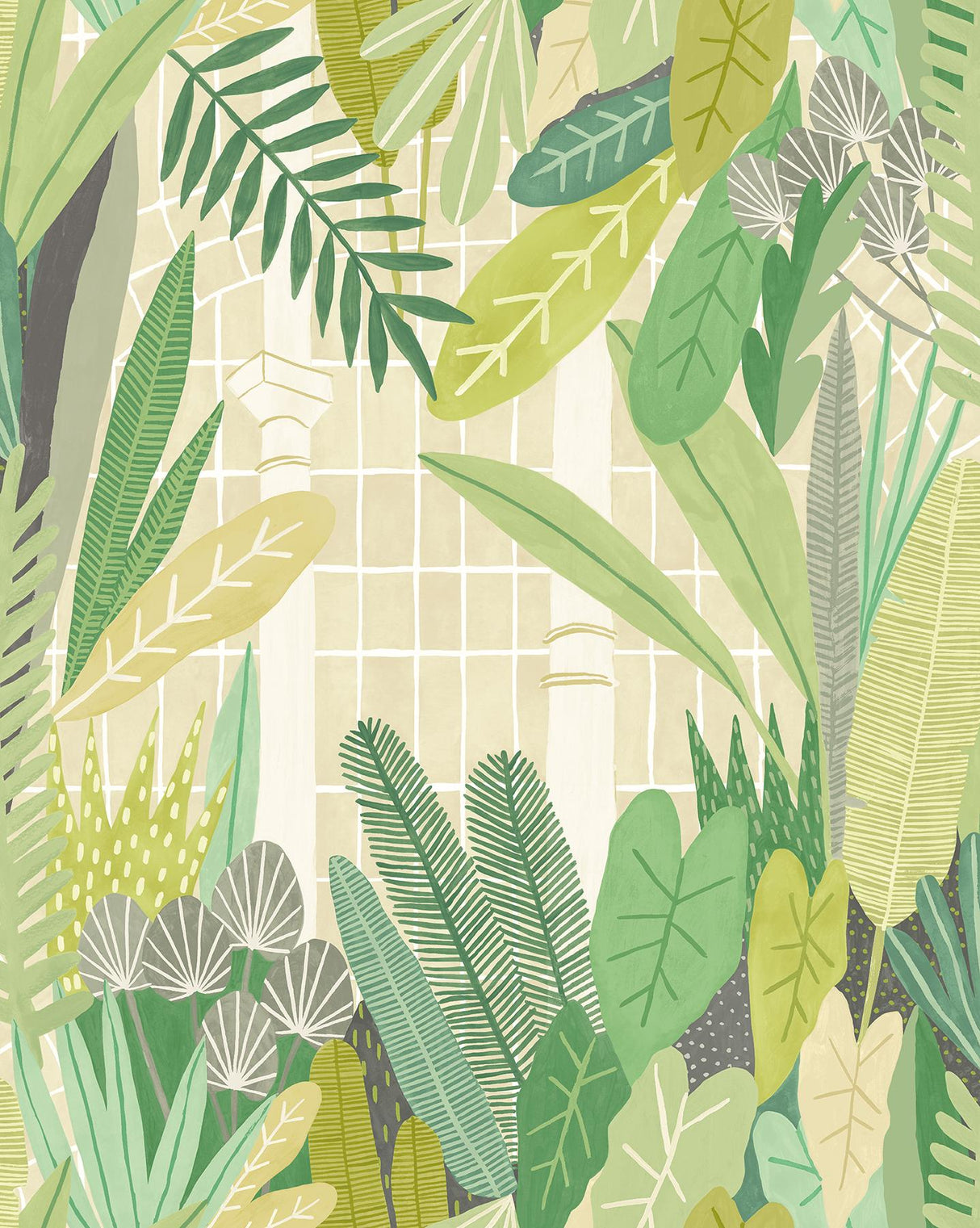 York Glasshouse Green Tropical Damask Wallpaper