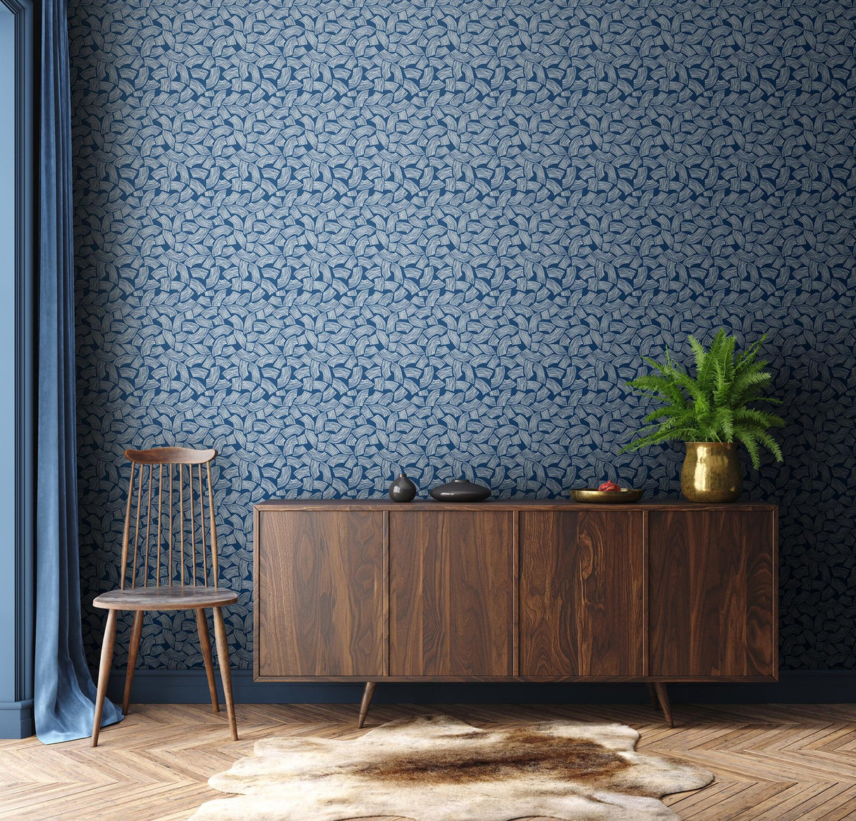 York Elements Indigo Scribbled Arches Wallpaper