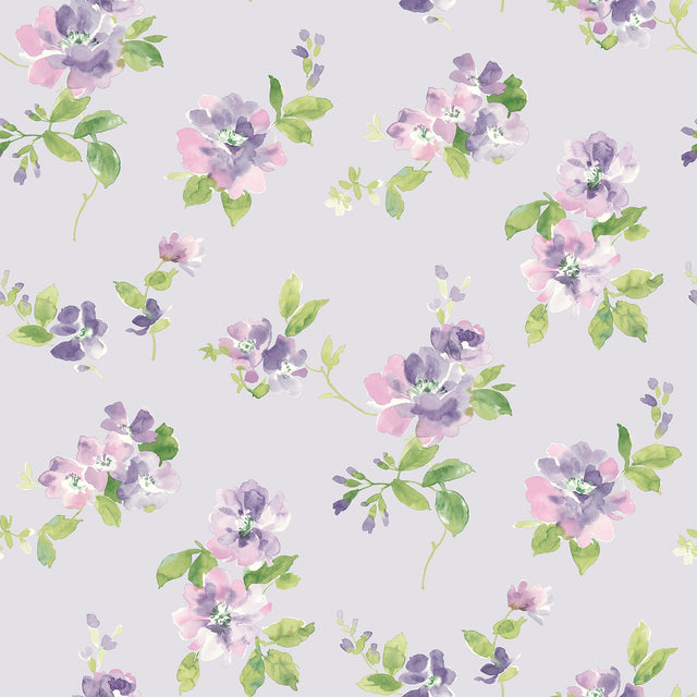 York Captiva Lavender Floral Toss Wallpaper