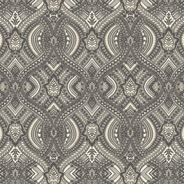 York Ogee Black Peel and Stick Wallpaper