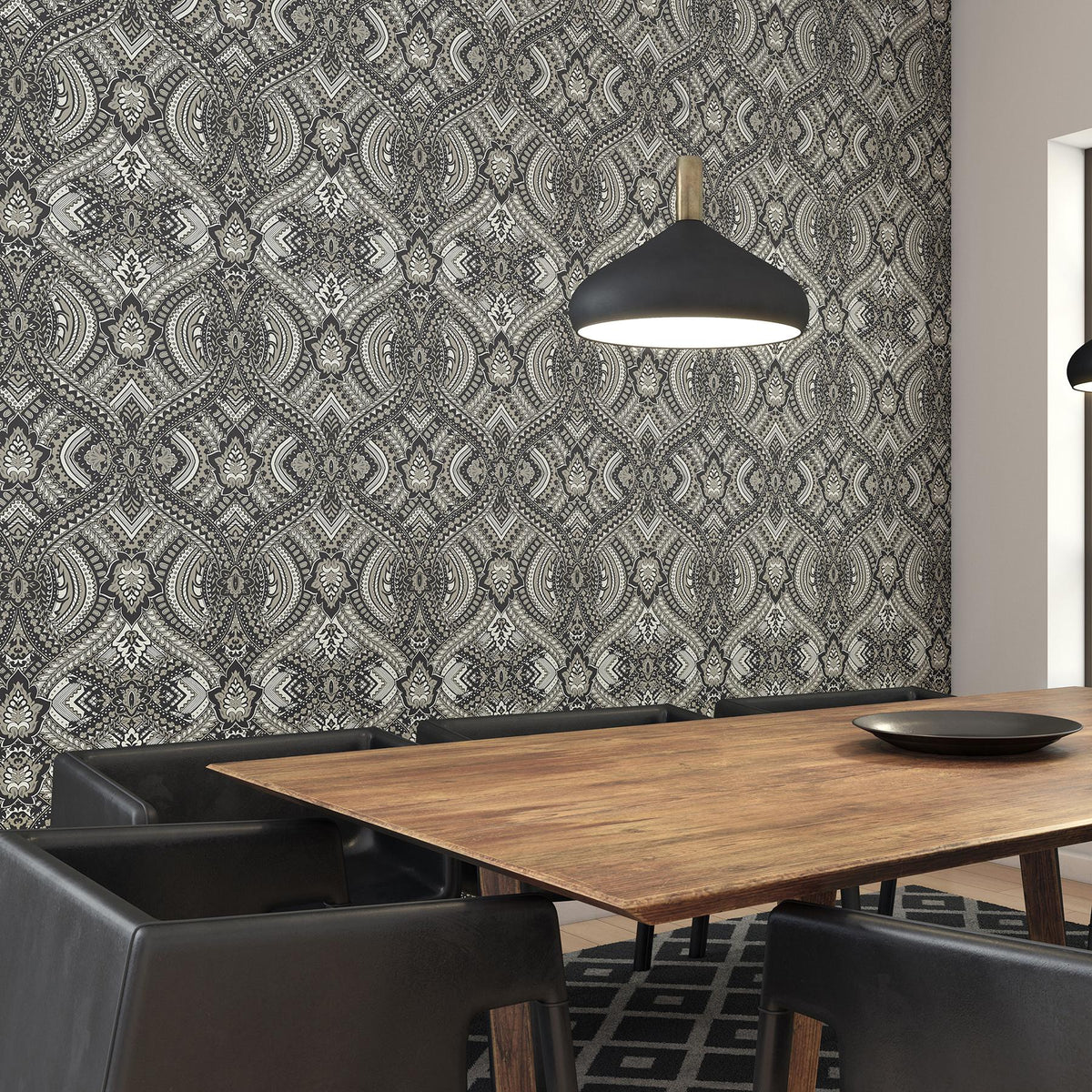 York Ogee Black Peel and Stick Wallpaper