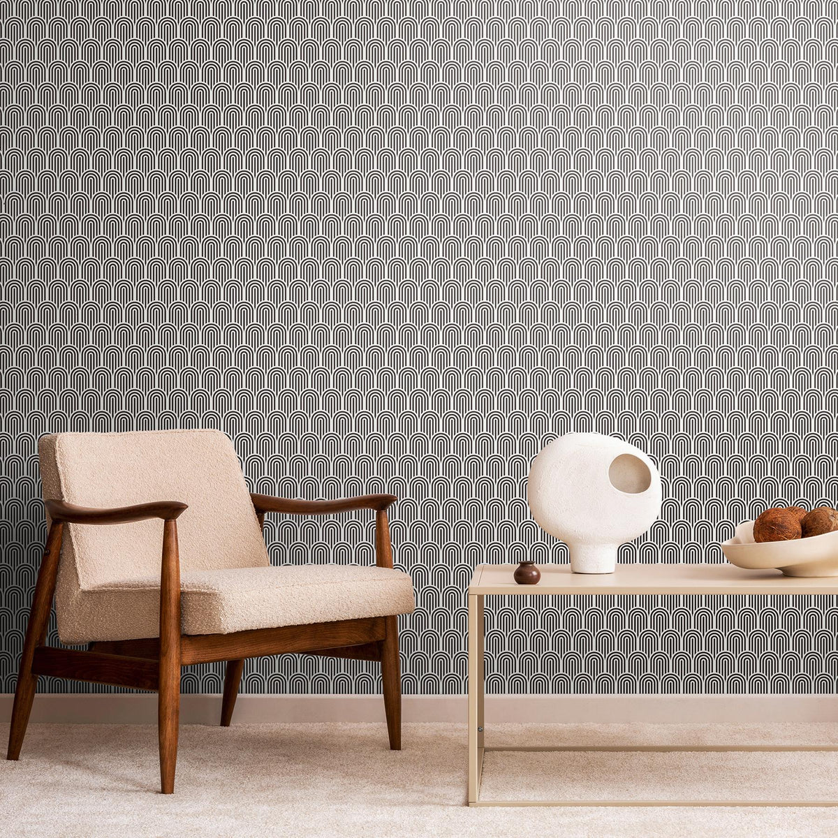 York Retro Arch Black Peel and Stick Wallpaper