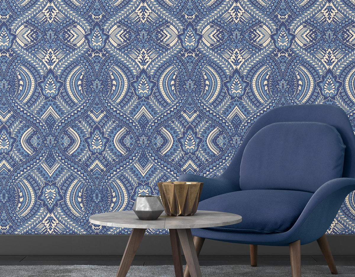 York Ogee Navy Blue Peel and Stick Wallpaper