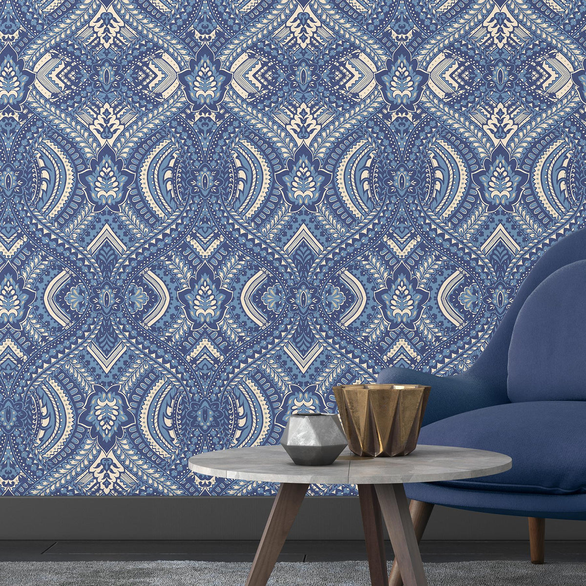 York Ogee Navy Blue Peel and Stick Wallpaper