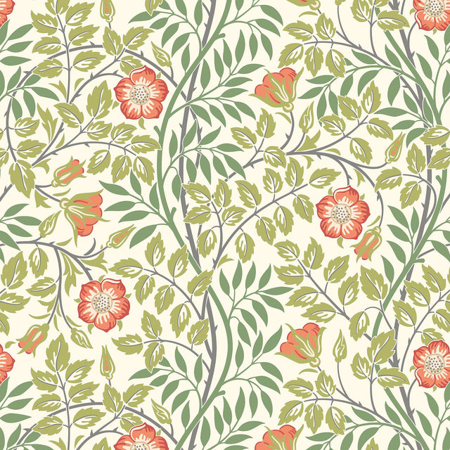 York Rosehip Trail Coral Pink Peel and Stick Wallpaper