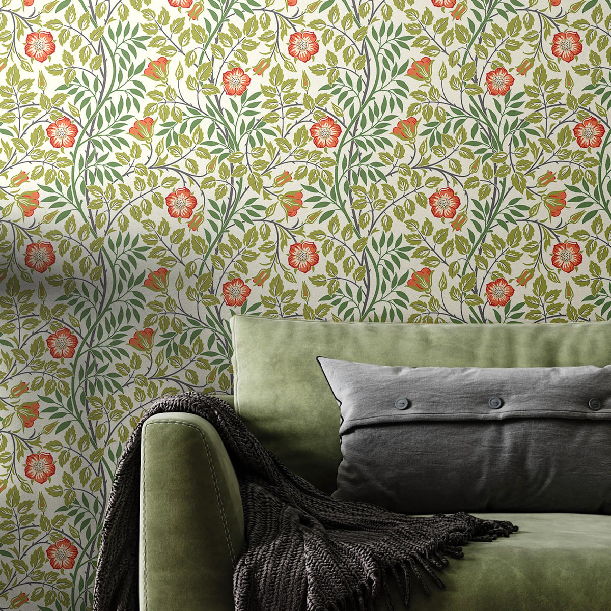 York Rosehip Trail Coral Pink Peel and Stick Wallpaper