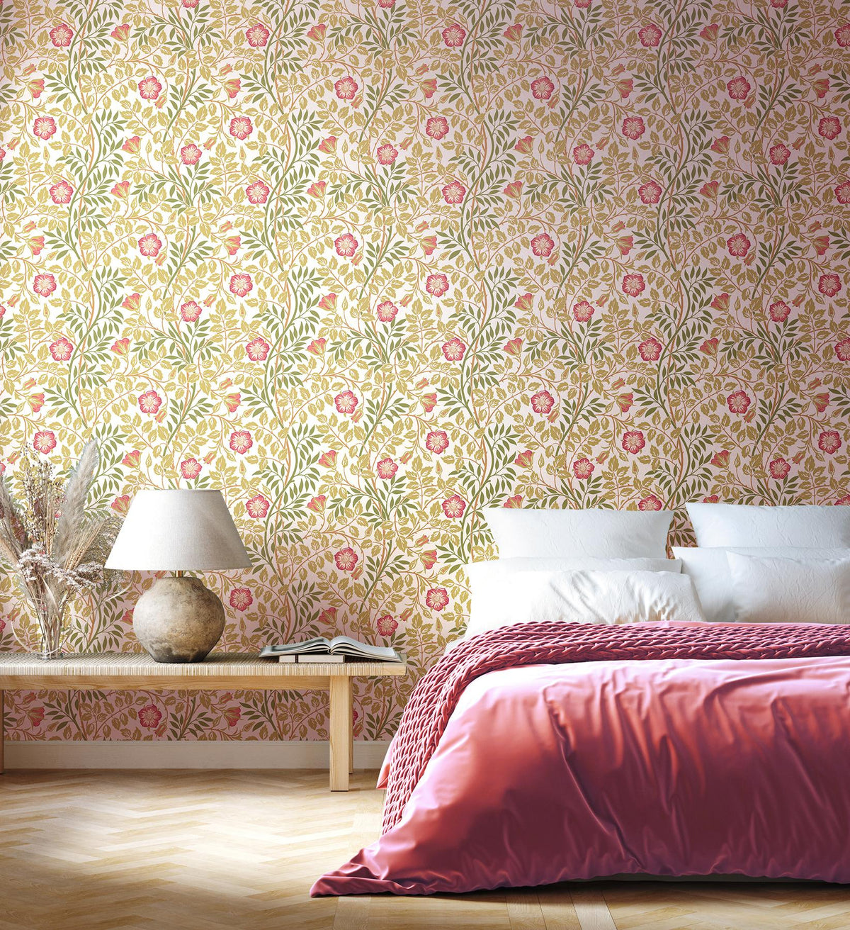 York Rosehip Trail Rose Pink Peel and Stick Wallpaper