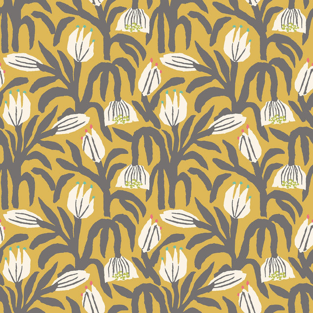 York Chunky Flower Mustard Peel and Stick Wallpaper