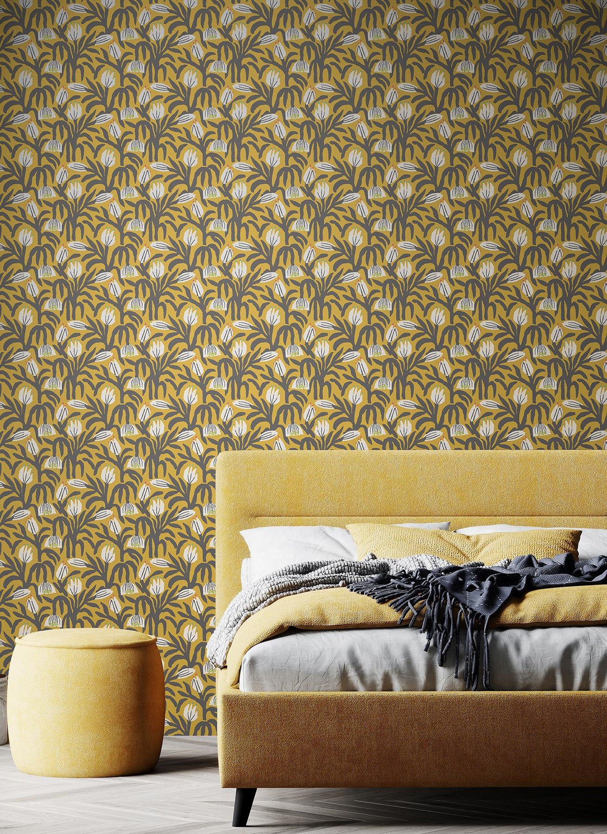 York Chunky Flower Mustard Peel and Stick Wallpaper