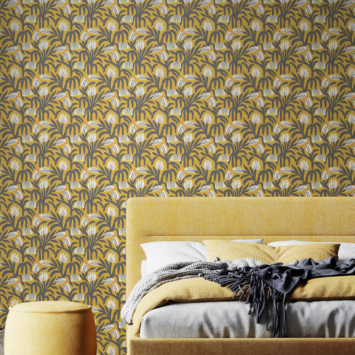 York Chunky Flower Mustard Peel and Stick Wallpaper