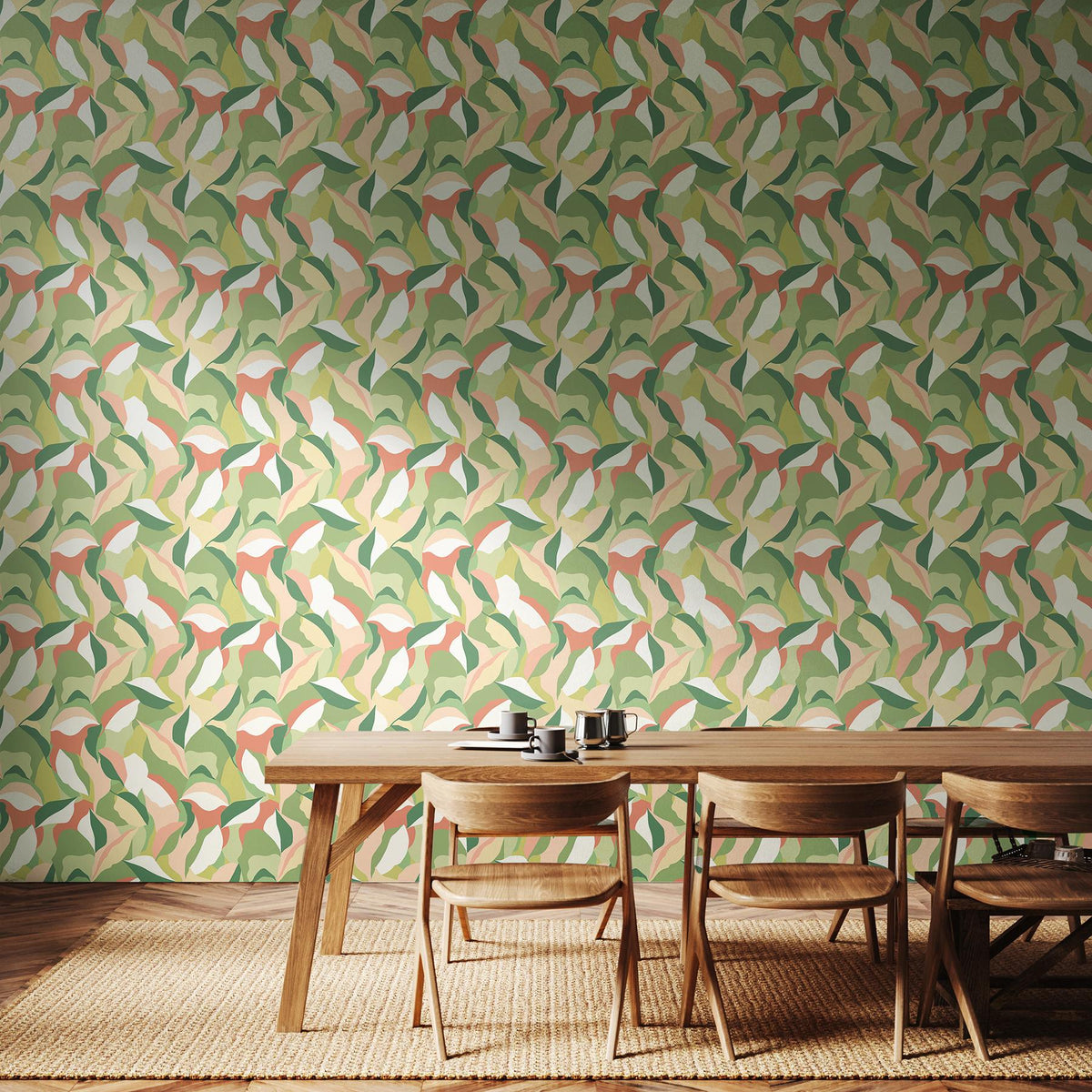 York Leafy Patchwork Olive & Blush Peel and Stick Wallpaper