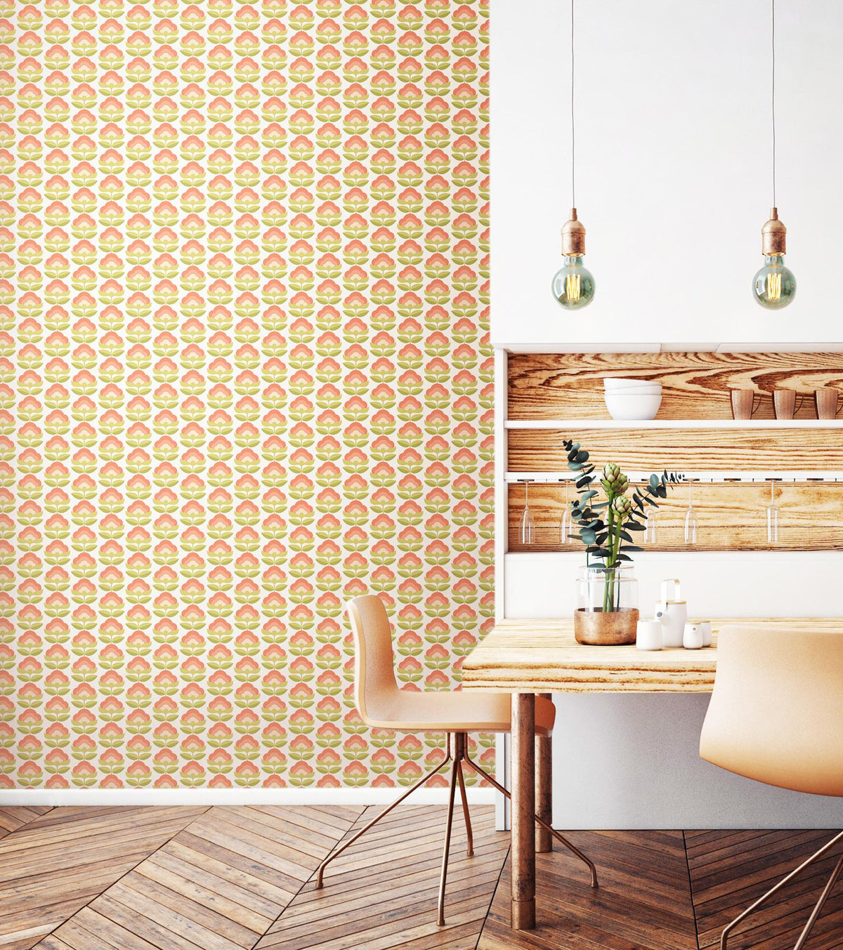 York Retro Flower Apricot Mix Peel and Stick Wallpaper