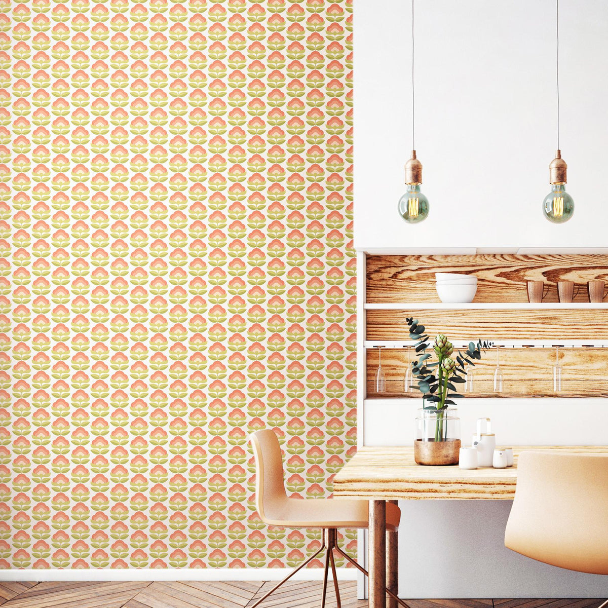 York Retro Flower Apricot Mix Peel and Stick Wallpaper