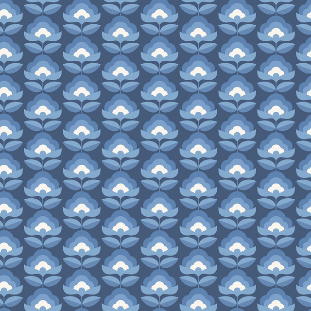 York Retro Flower Indigo Mix Peel and Stick Wallpaper