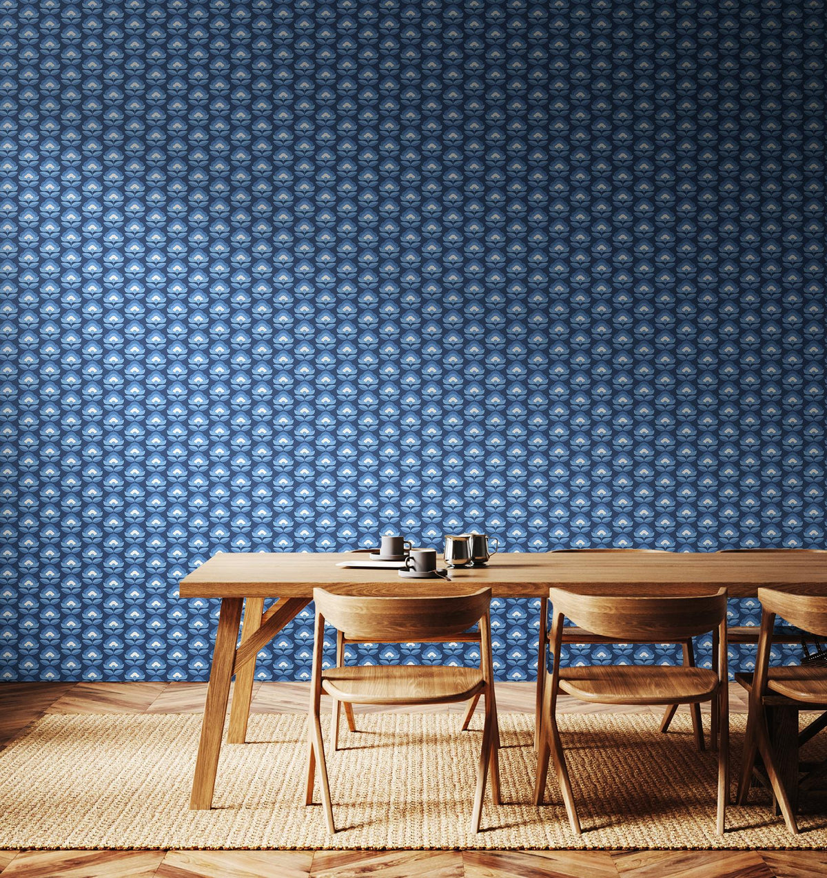York Retro Flower Indigo Mix Peel and Stick Wallpaper