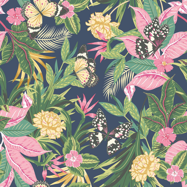 York Paradise Indigo & Pink Peel and Stick Wallpaper