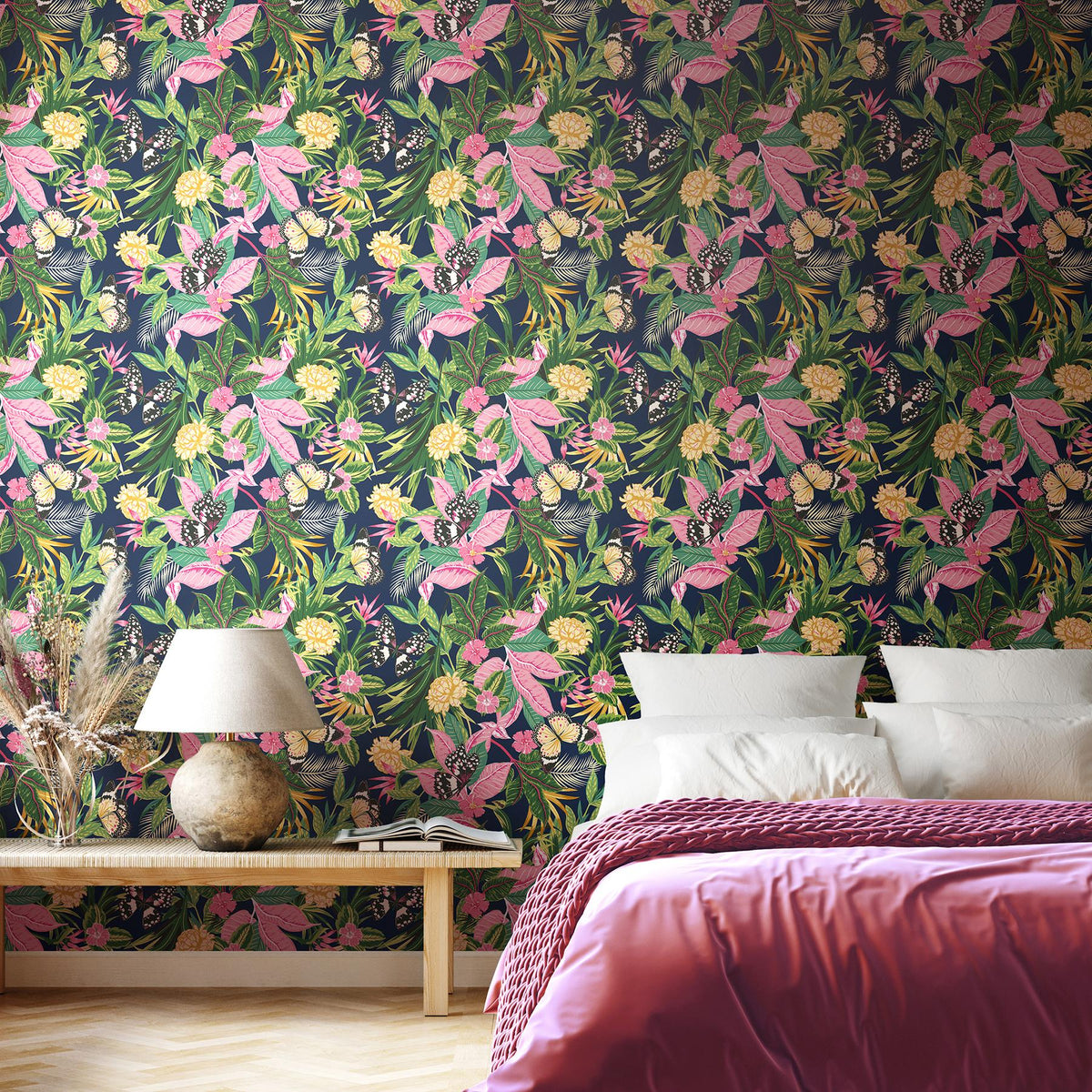 York Paradise Indigo & Pink Peel and Stick Wallpaper