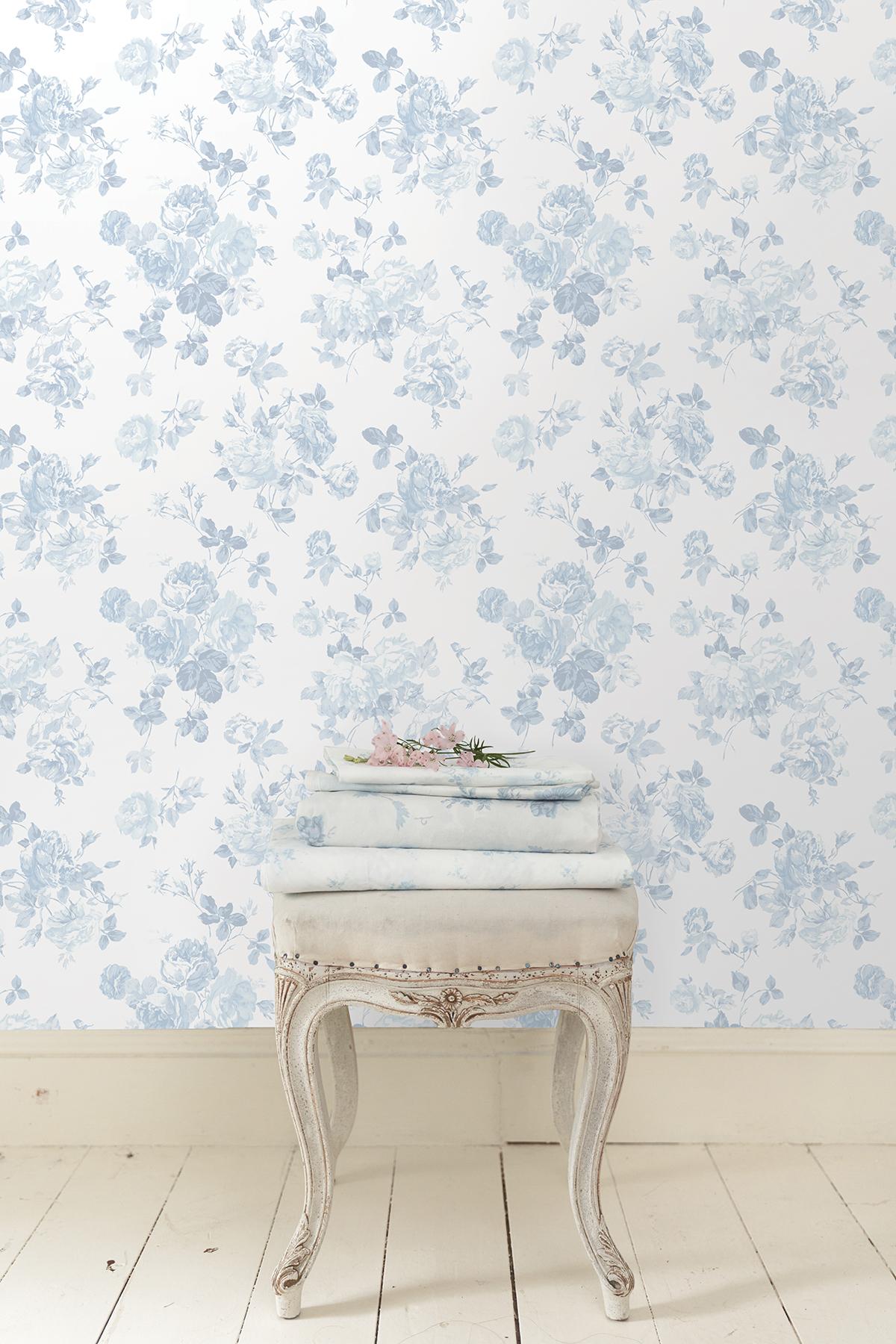 York Everblooming Rosettes Blue Bella Ribbon Peel & Stick Wallpaper