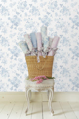 York Everblooming Rosettes Blue Bella Ribbon Peel & Stick Wallpaper