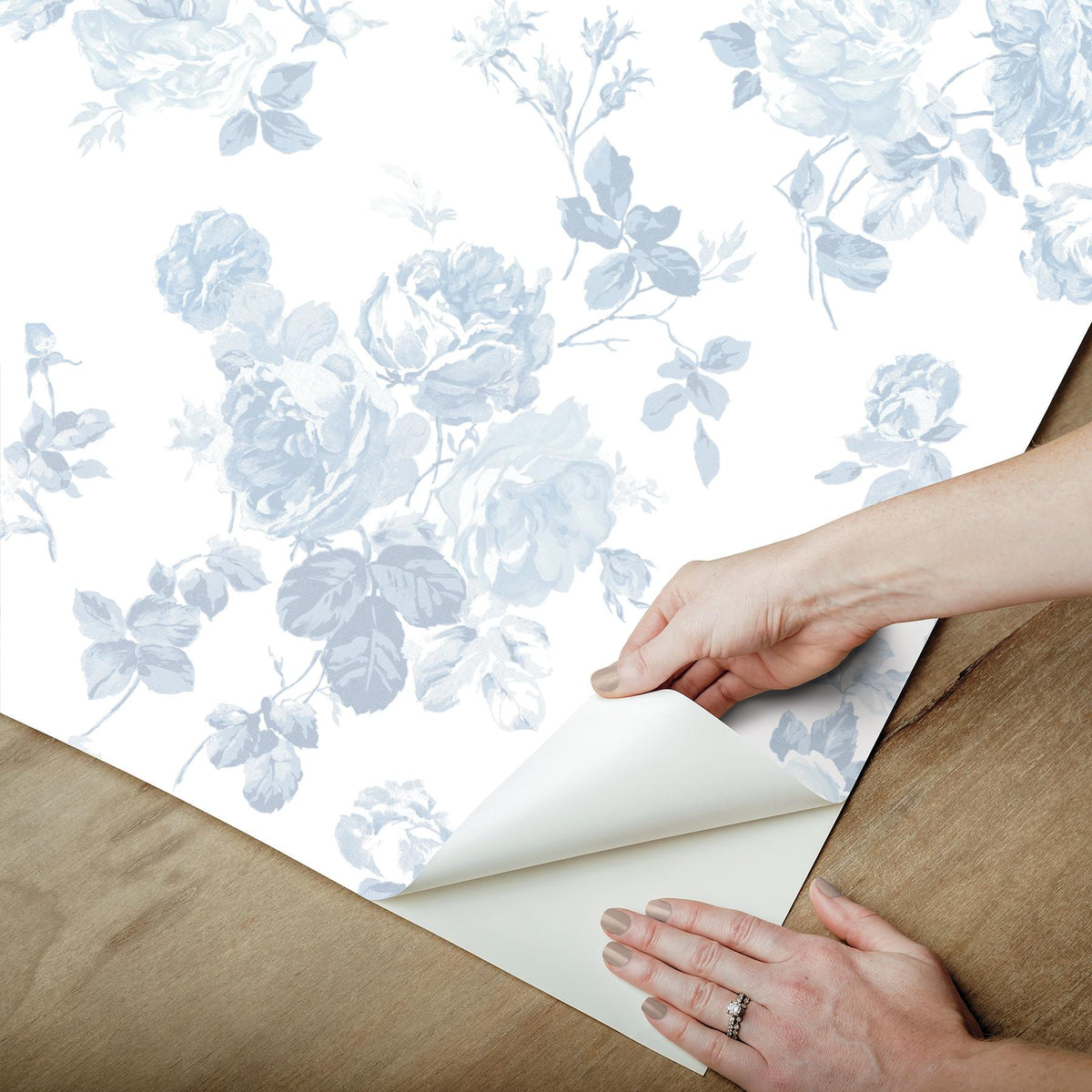 York Everblooming Rosettes Blue Bella Ribbon Peel & Stick Wallpaper