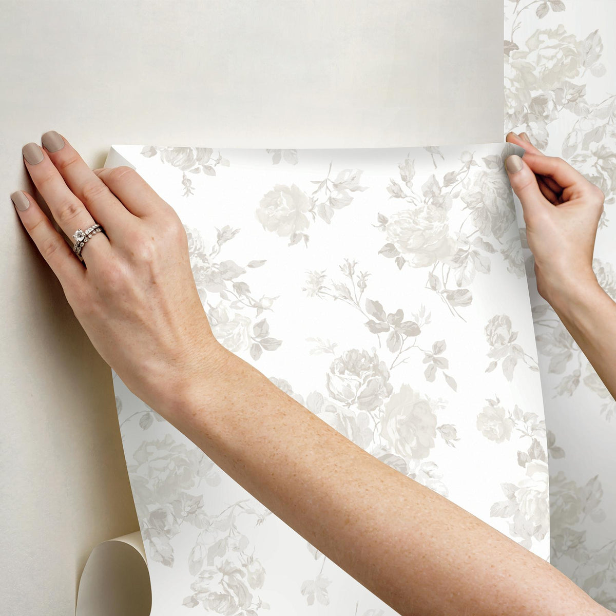 York Everblooming Rosettes Dove Peel & Stick Wallpaper