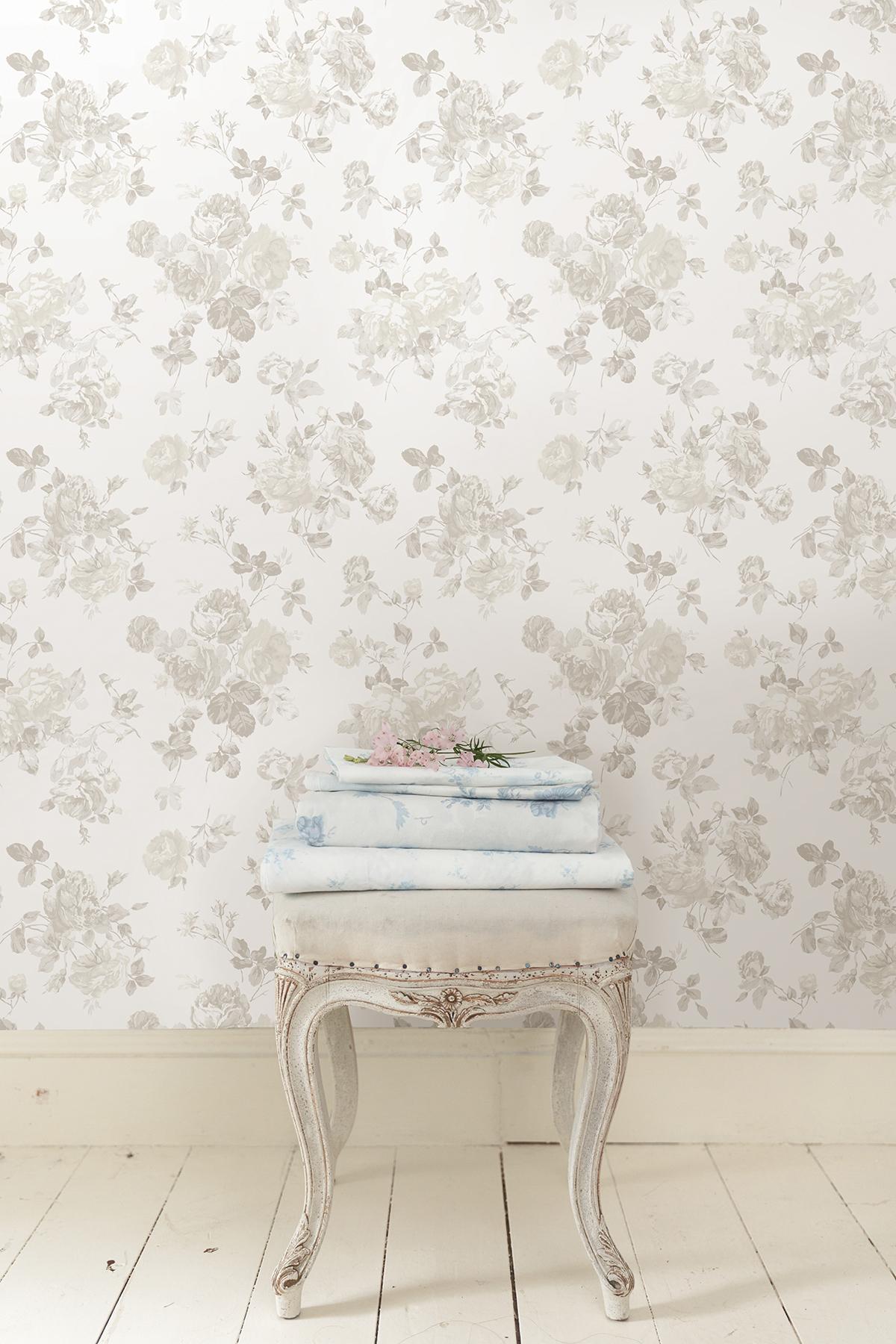 York Everblooming Rosettes Dove Peel & Stick Wallpaper