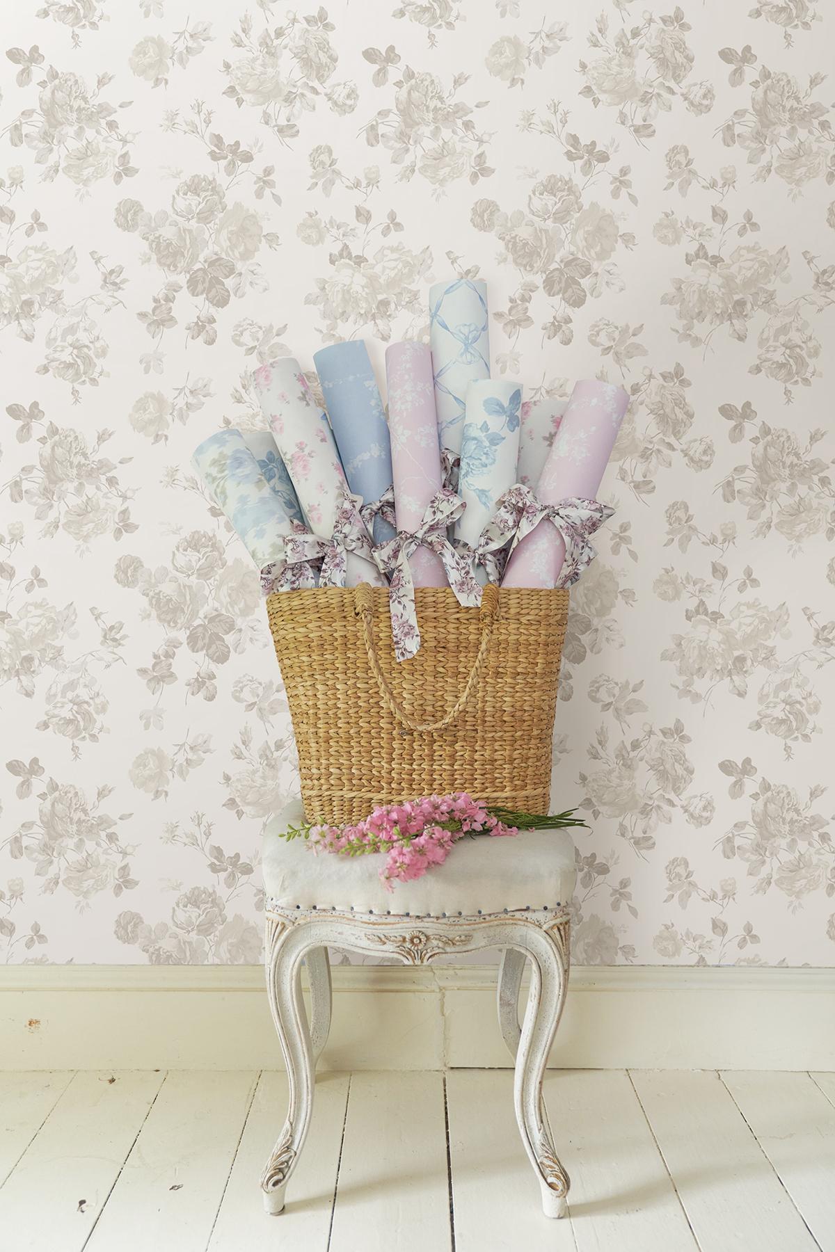 York Everblooming Rosettes Dove Peel & Stick Wallpaper
