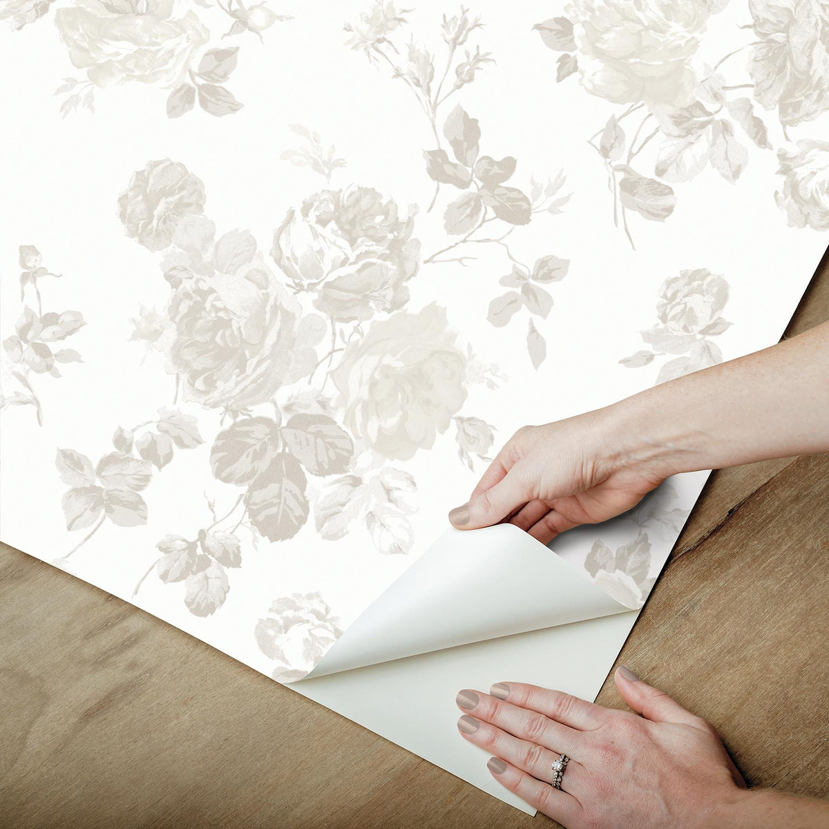 York Everblooming Rosettes Dove Peel & Stick Wallpaper