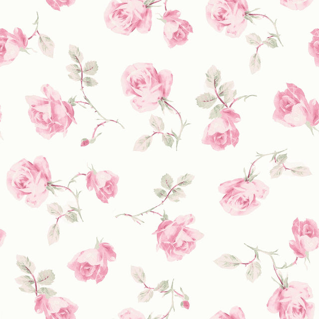 York Chateau Rose Ribbon Rosa Peel & Stick Wallpaper