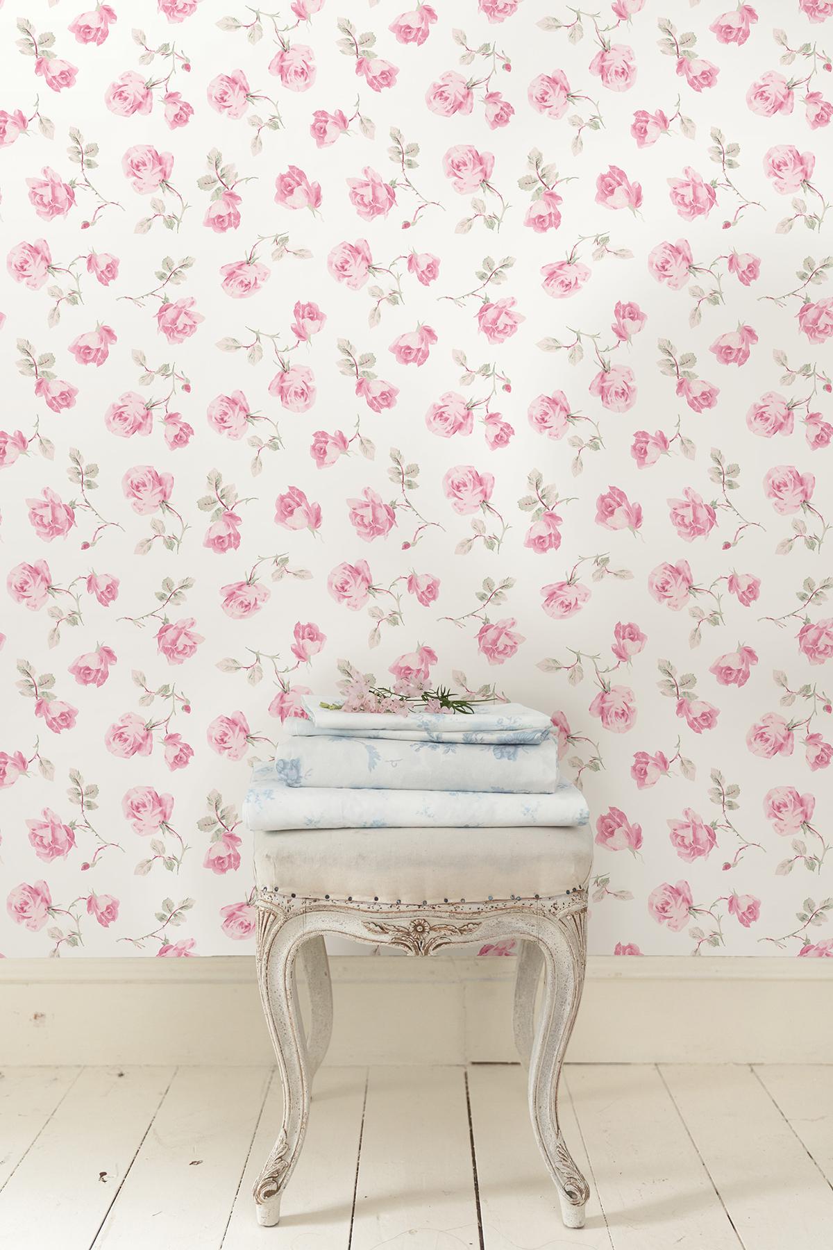 York Chateau Rose Ribbon Rosa Peel & Stick Wallpaper