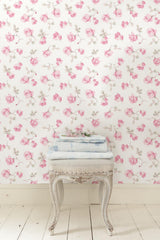 York Chateau Rose Ribbon Rosa Peel & Stick Wallpaper