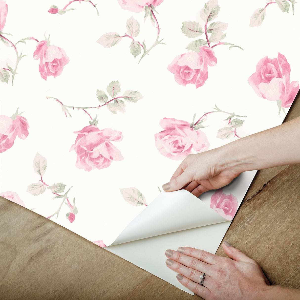 York Chateau Rose Ribbon Rosa Peel & Stick Wallpaper