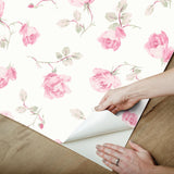 York Chateau Rose Ribbon Rosa Peel & Stick Wallpaper