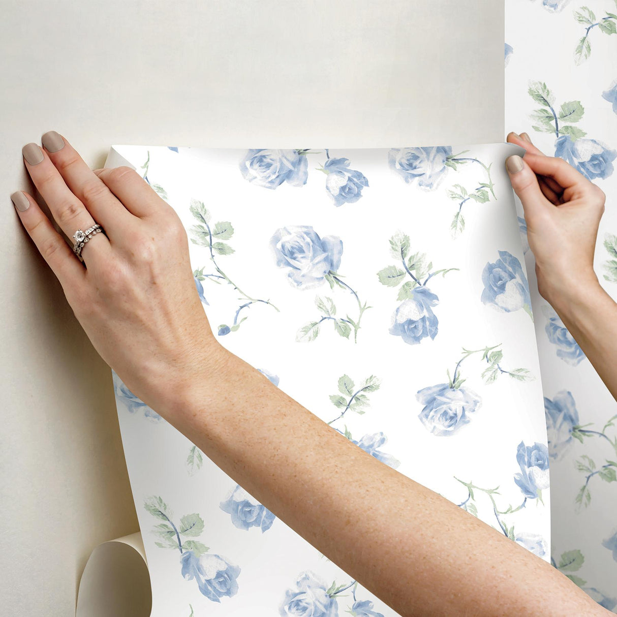 York French Blue Ribbon Rosa Peel & Stick Wallpaper