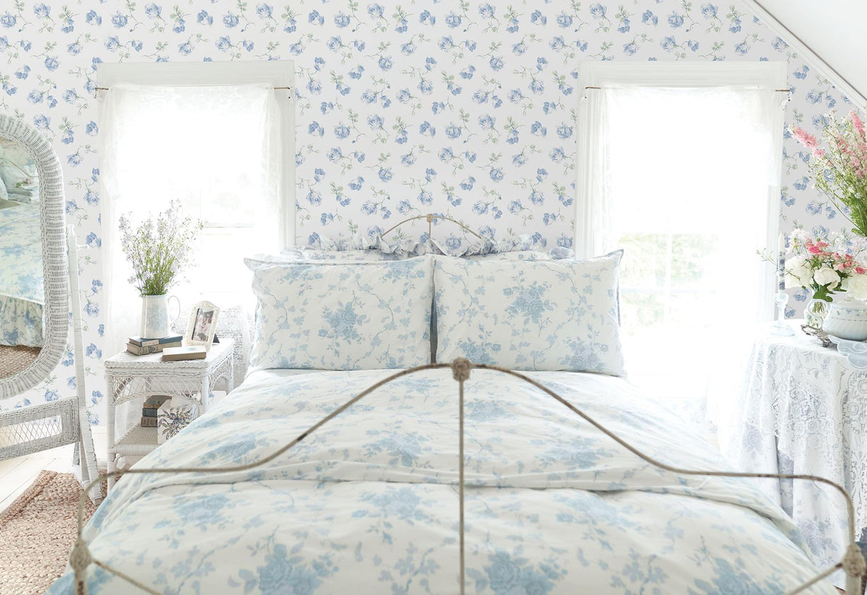 York French Blue Ribbon Rosa Peel & Stick Wallpaper