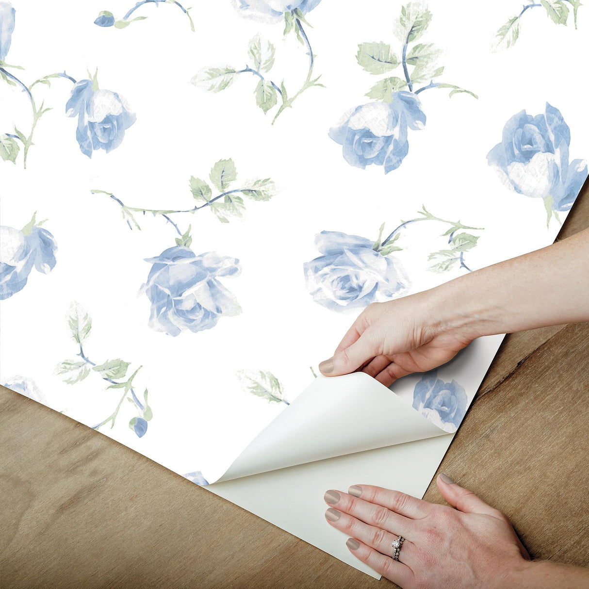 York French Blue Ribbon Rosa Peel & Stick Wallpaper