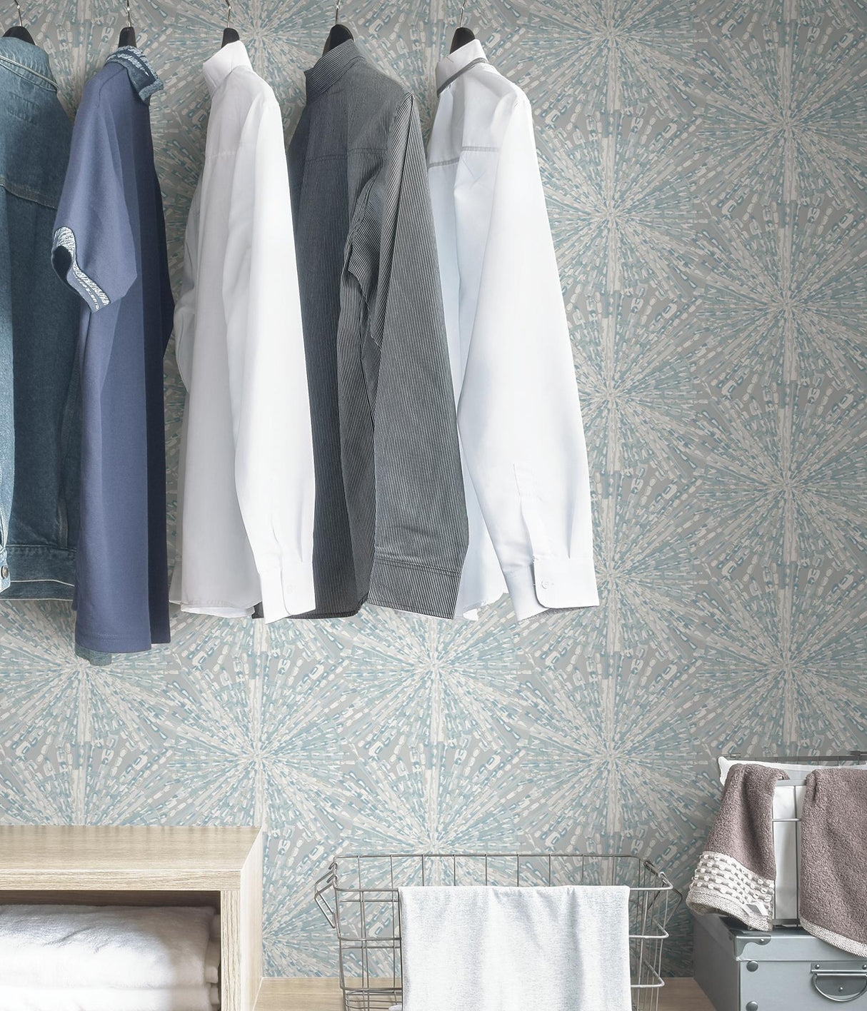 York Grey Blue Sunburst Peel & Stick Wallpaper