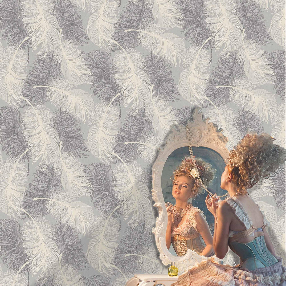 York Journey Grey Feather Wallpaper