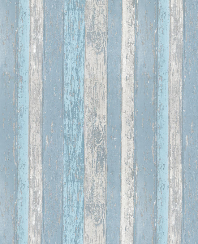 York Cannon Blue Distressed Wood Wallpaper