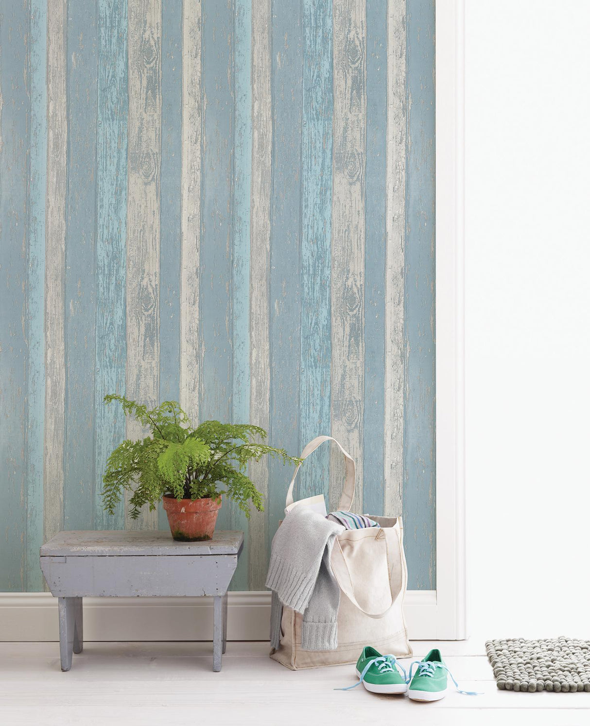 York Cannon Blue Distressed Wood Wallpaper