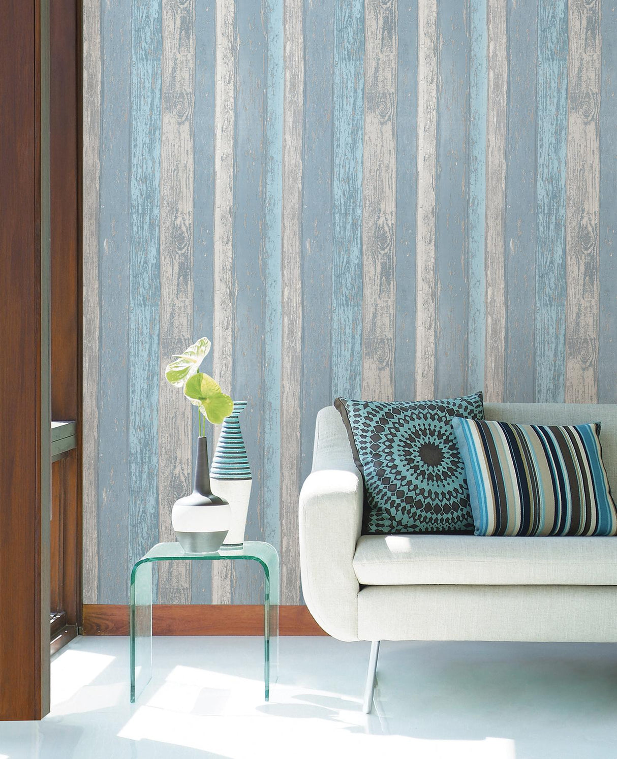 York Cannon Blue Distressed Wood Wallpaper