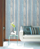 York Cannon Blue Distressed Wood Wallpaper