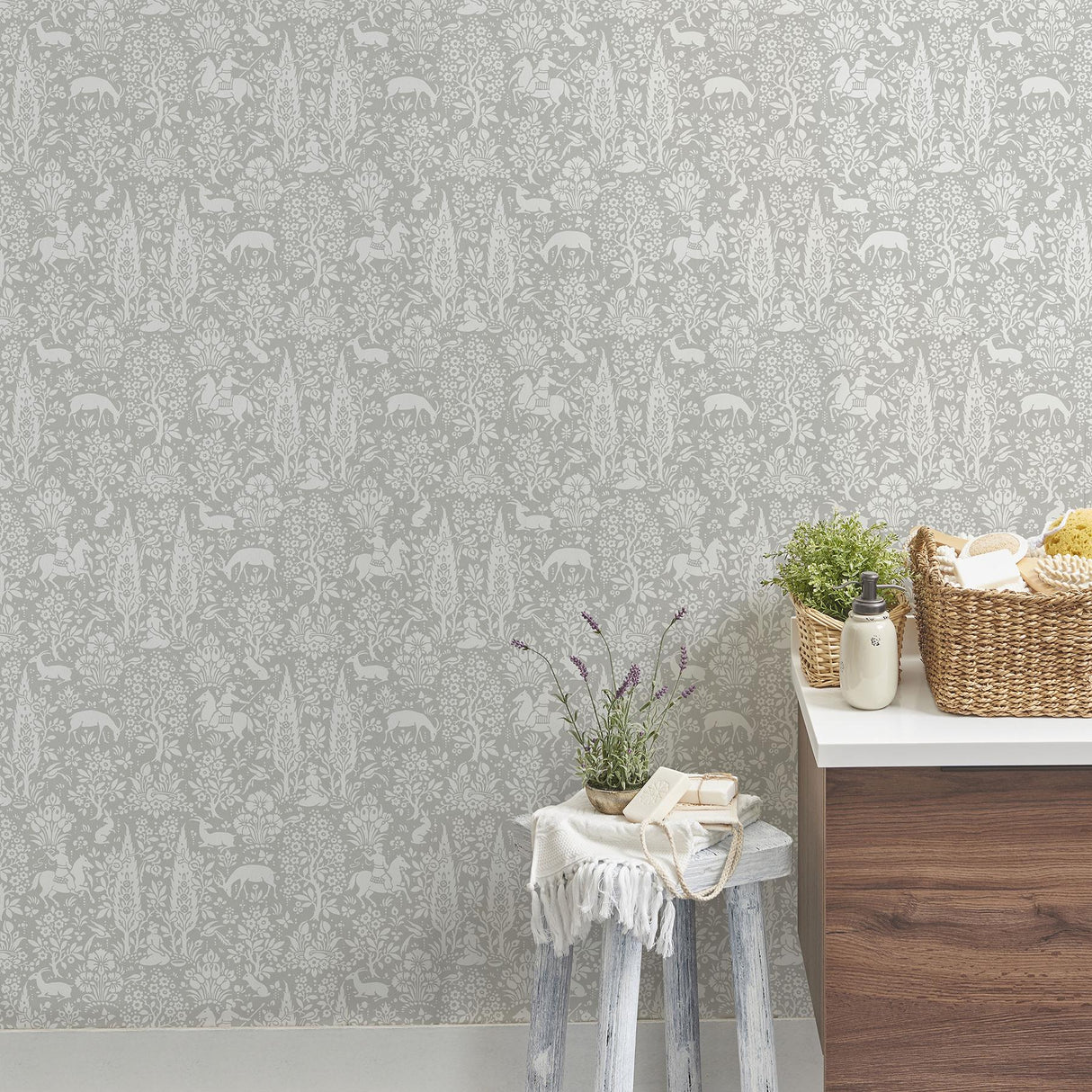 York Sherwood Light Grey Woodland Wallpaper