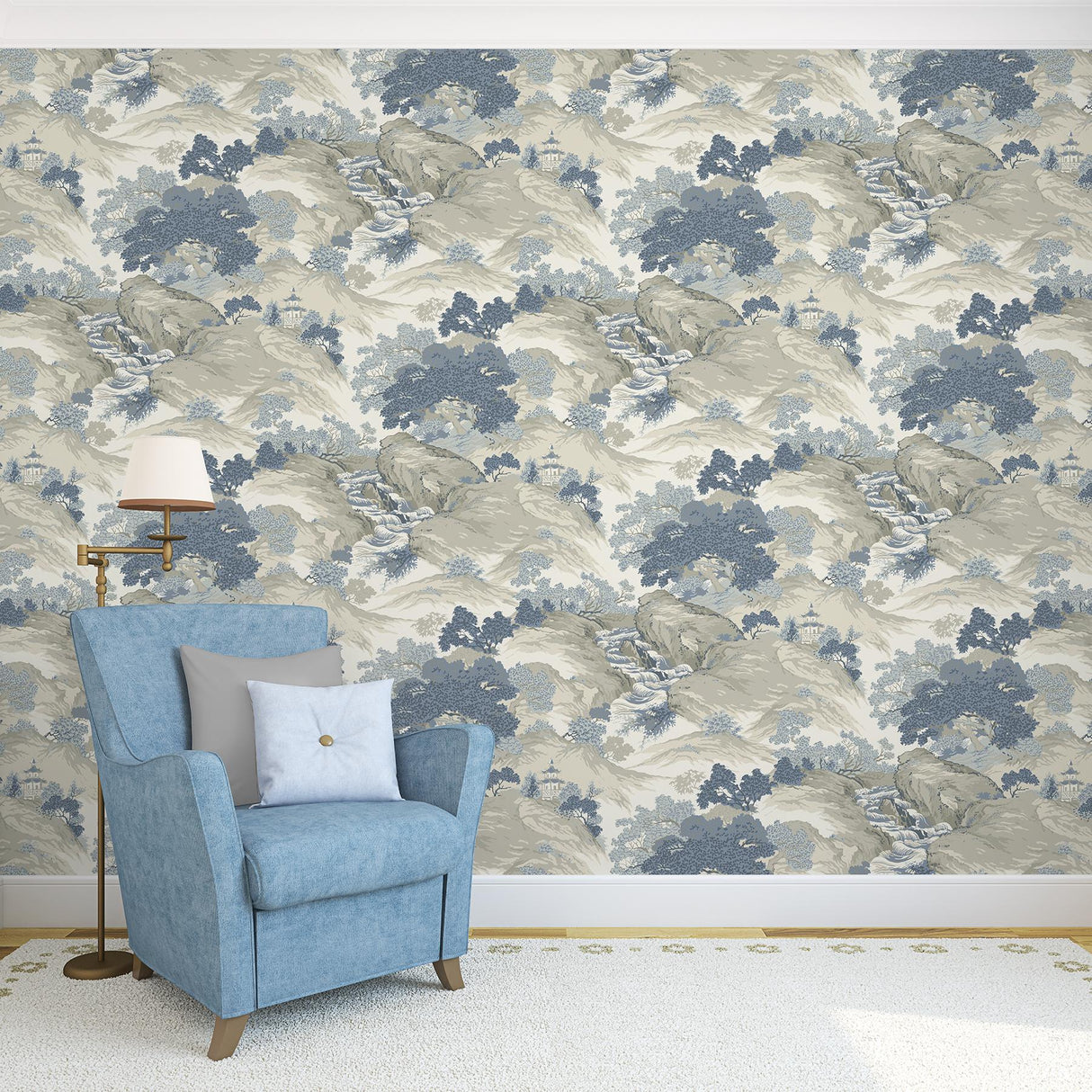York Ordos Blue Eastern Toile Wallpaper